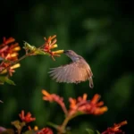 Hummingbird flying near a firebush