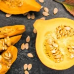 Sliced pumpkin with seeds