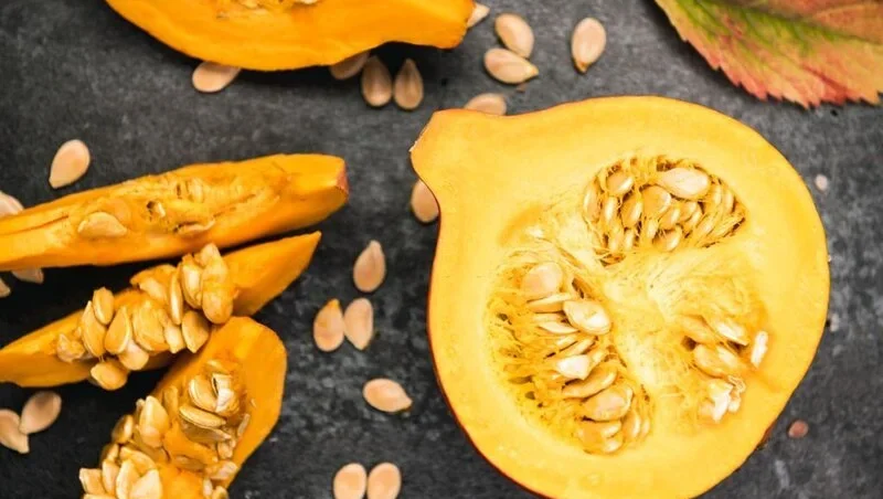 Sliced pumpkin with seeds