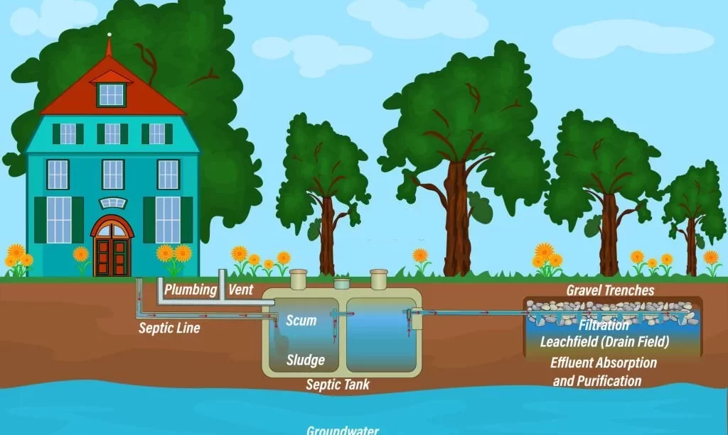 Mobile home septic system and drain field scheme