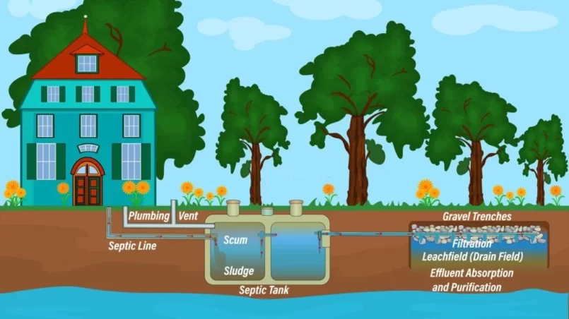 Mobile home septic system and drain field scheme