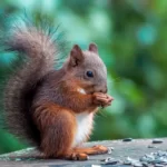 Red squirrel eating sunflower seeds