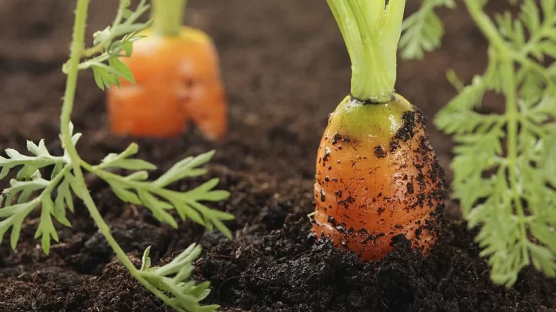 Carrot growing in the soil