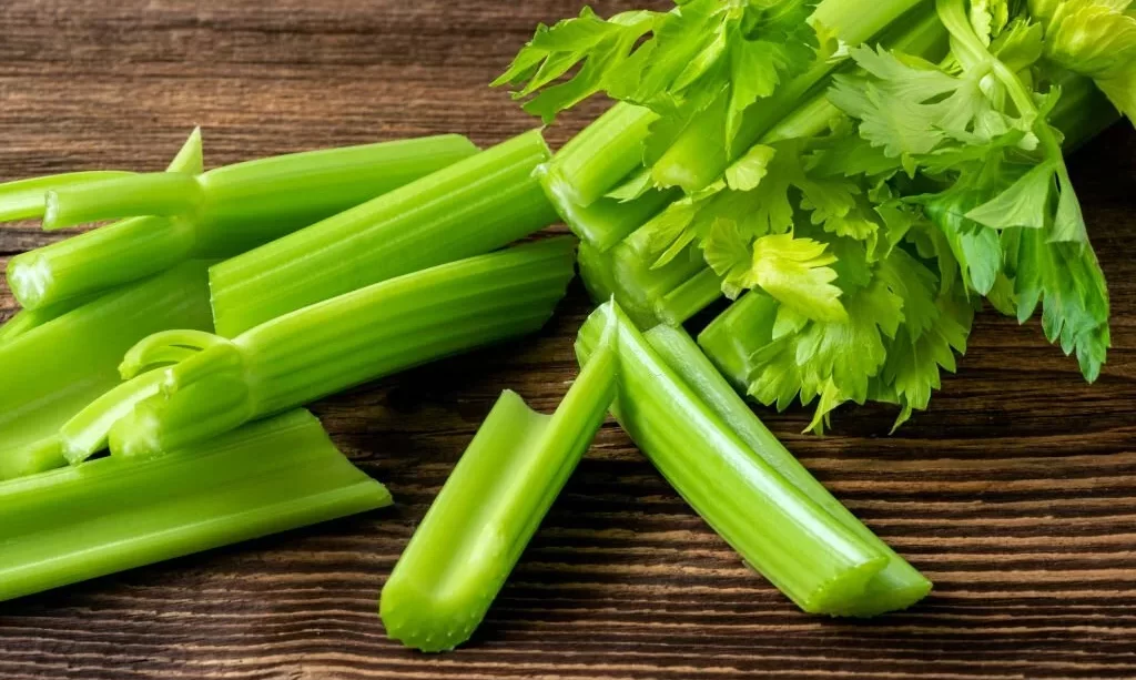 Cut celery sticks and leaves