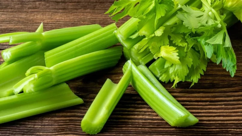 Cut celery sticks and leaves