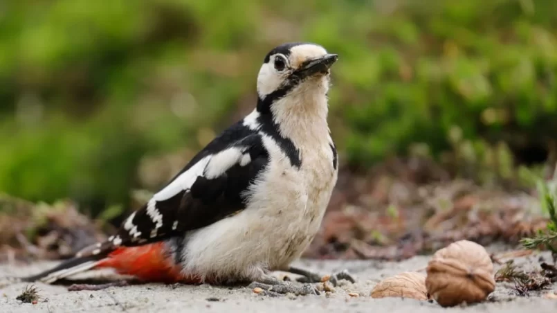 Great Spotted Woodpecker near walnut