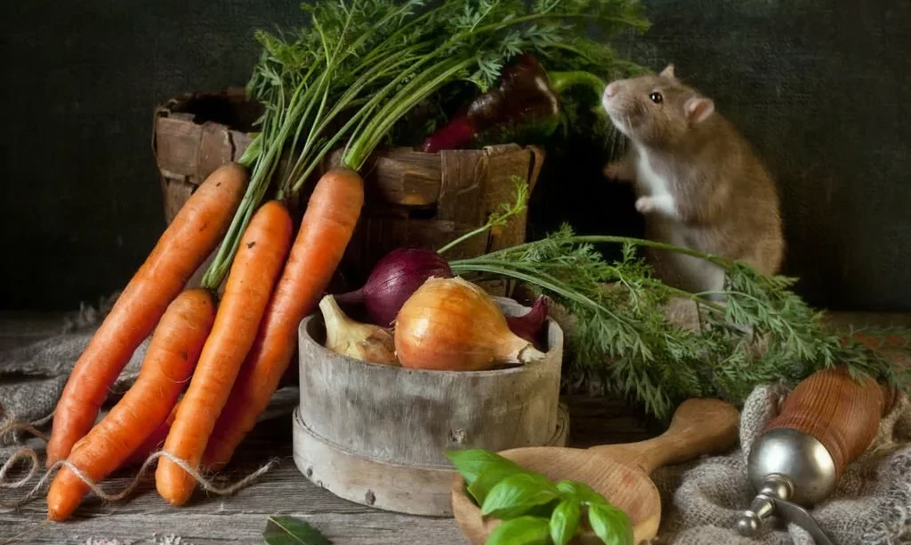 Rat near vegetables