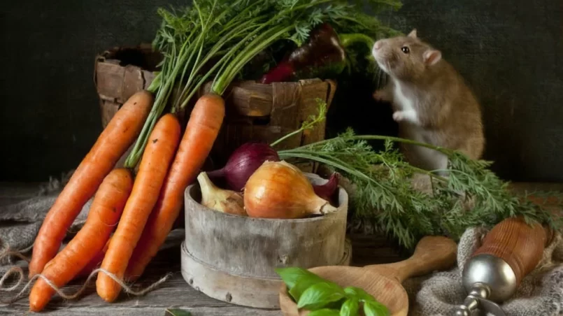 Rat near vegetables