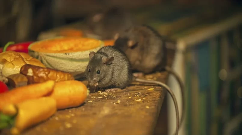 Rats eating in kitchen