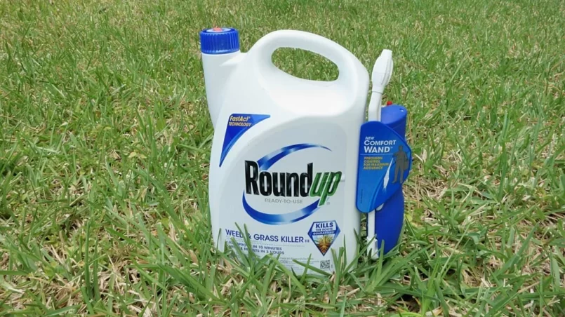 Roundup Weed and Grass Killer on a grass lawn