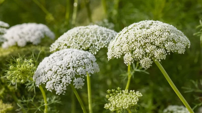 Wild carrot flowers in bloom