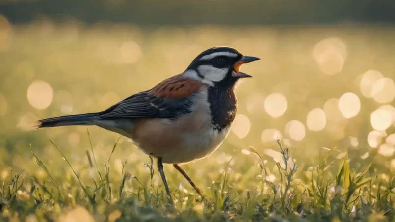 Bird eating grass seeds