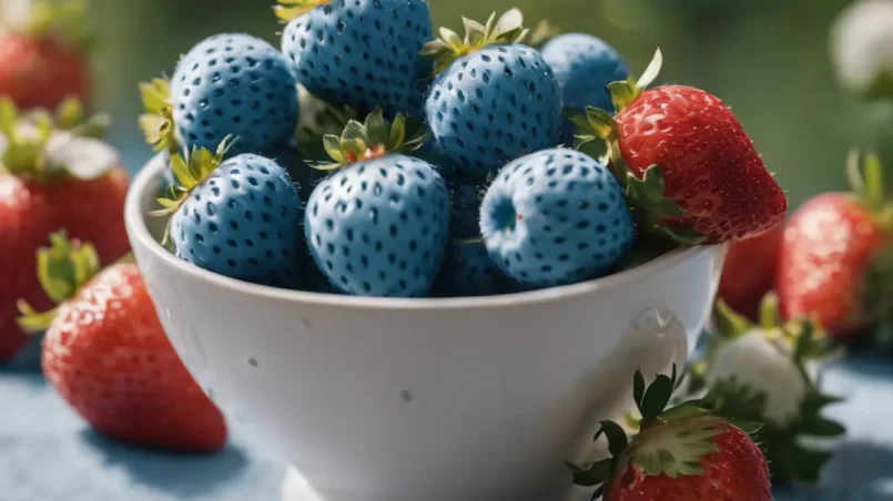 Blue and red strawberries