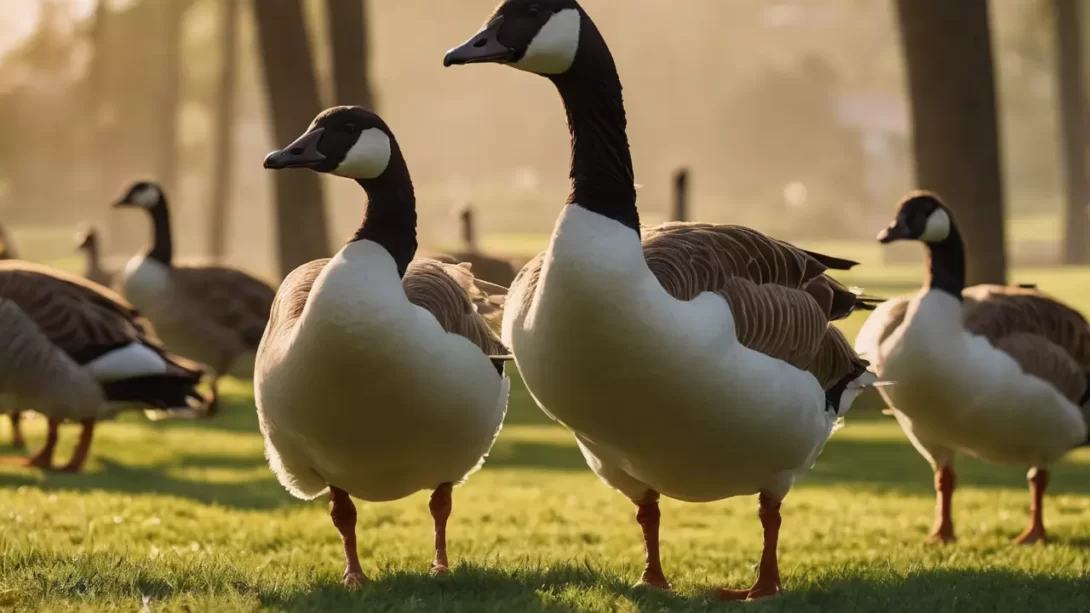Geese on lawn