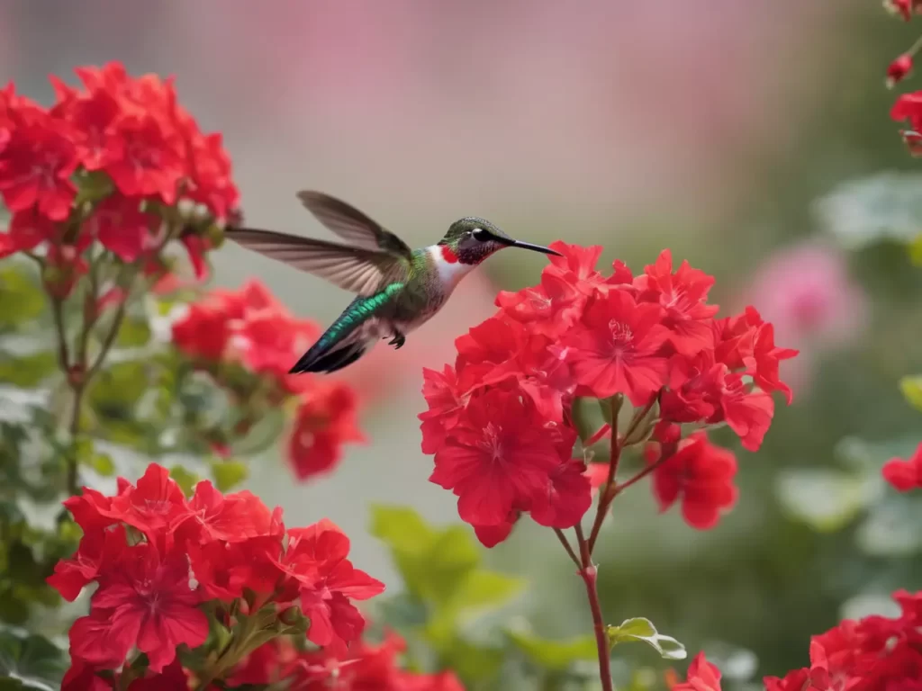 Hummingbird near Geranium flower
