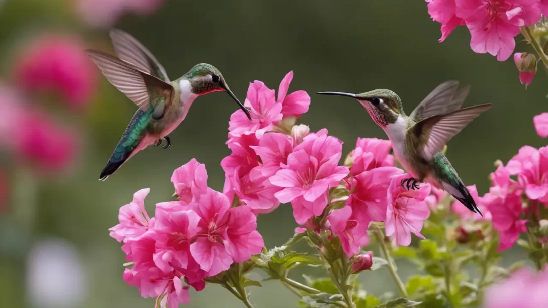 Hummingbirds in geraniums