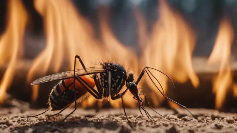 Mosquito and fire in background