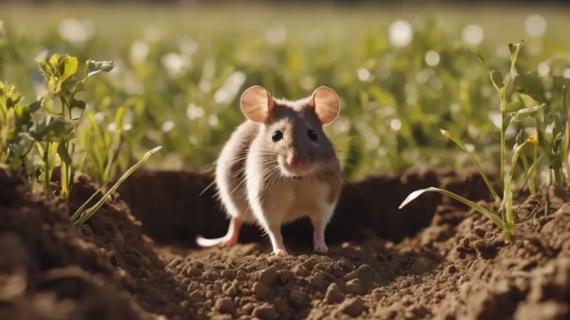 Mouse digging hole in the ground