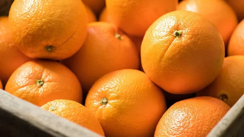 Navel Oranges in a Wooden Crate