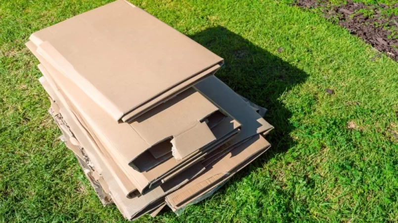 Pile of crashed cartons ready for recycling