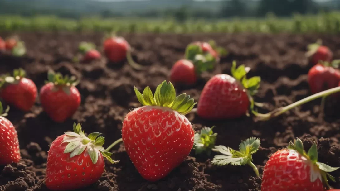 Strawberries on soil