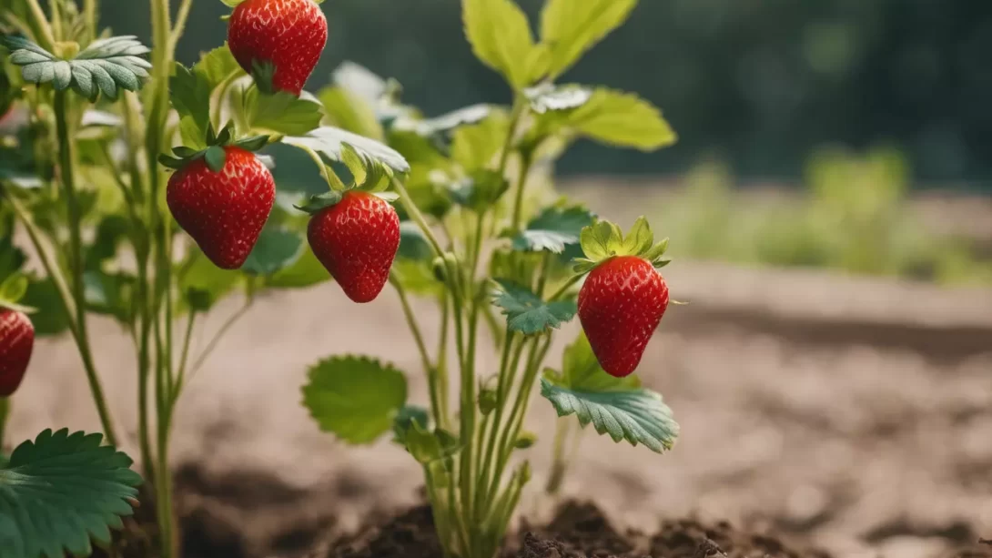 Strawberries planted in soil