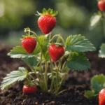 Strawberry plant in garden