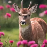 deer near dianthus flowers