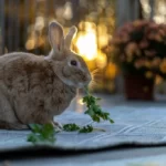 domestic rabbit eating greens