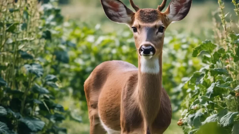 wild deer in vegetable garden