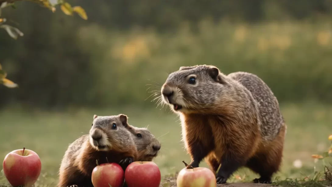 Groundhogs eating apples