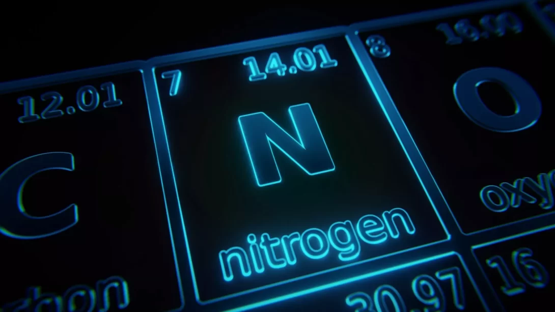 Nitrogen illuminated in periodic table of elements