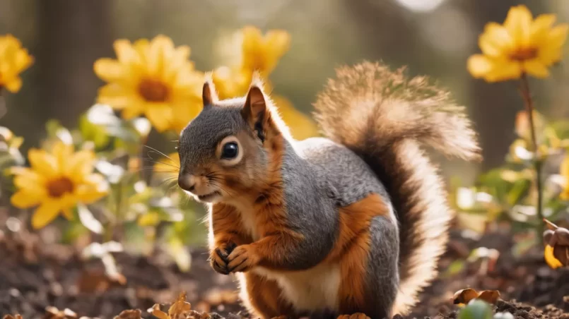 Squirrel digging garden