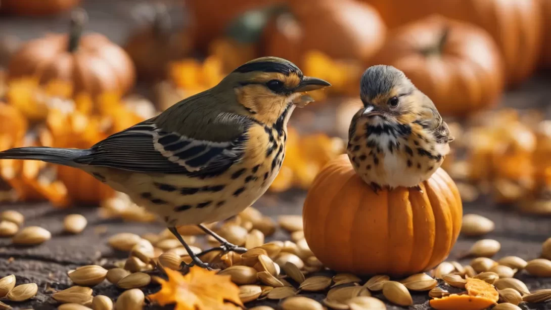 birds eating pumpkin seeds