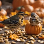 birds eating pumpkin seeds