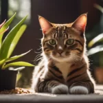 cat near bromeliad plant