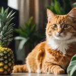 cat near pineapple