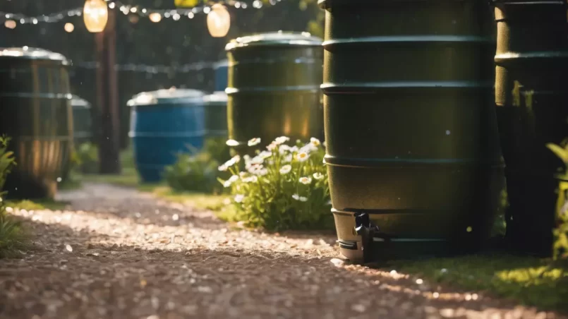 daisy chained rain barrels