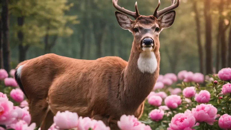 deer and peonies