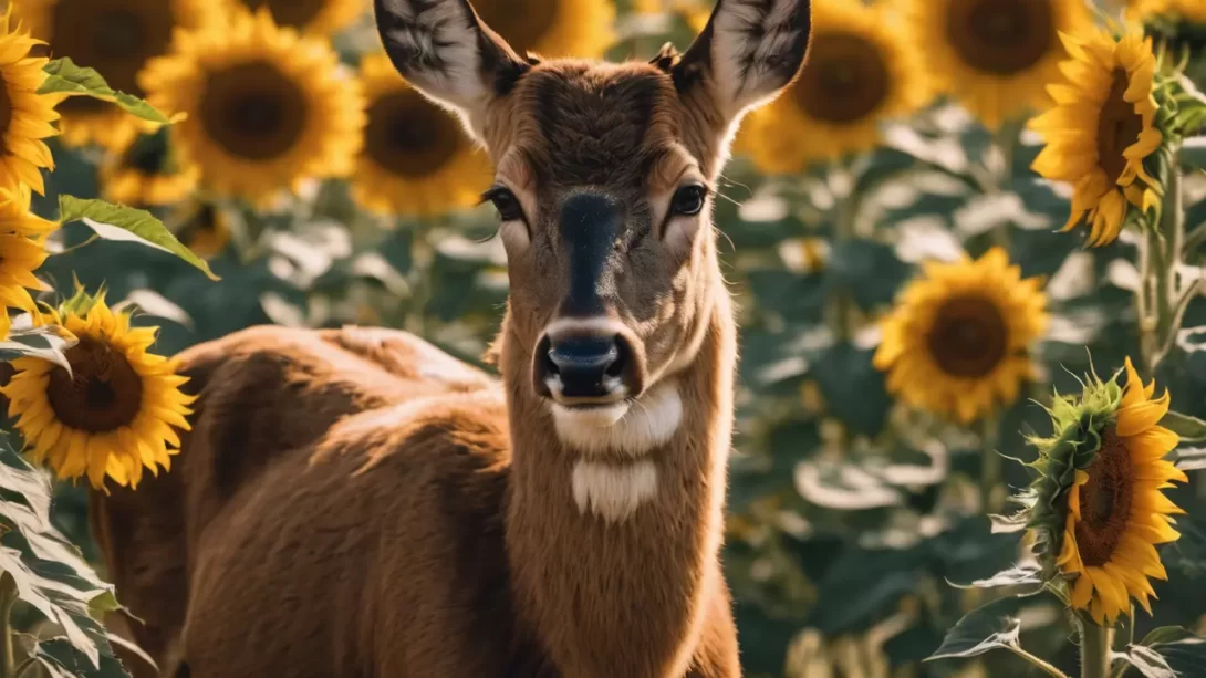 deer in sunflower field