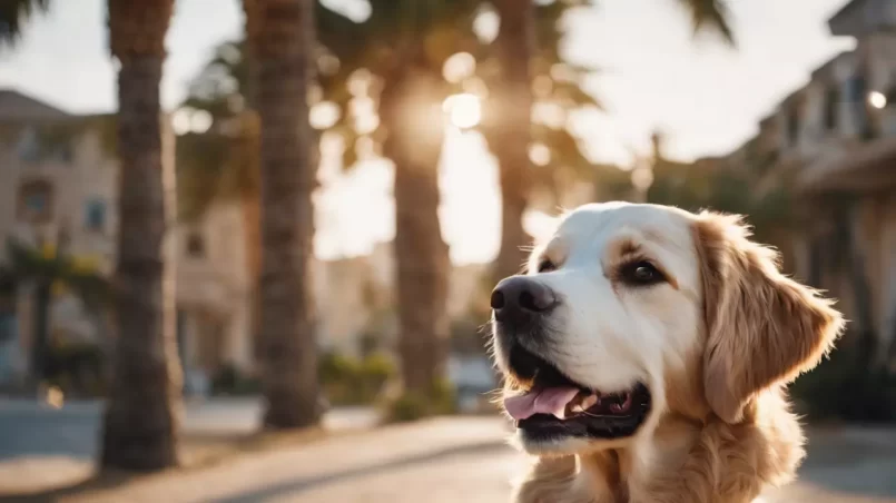 dog and palm trees