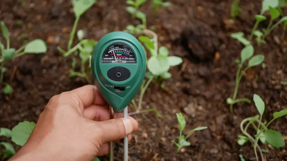 gardener using soil meter