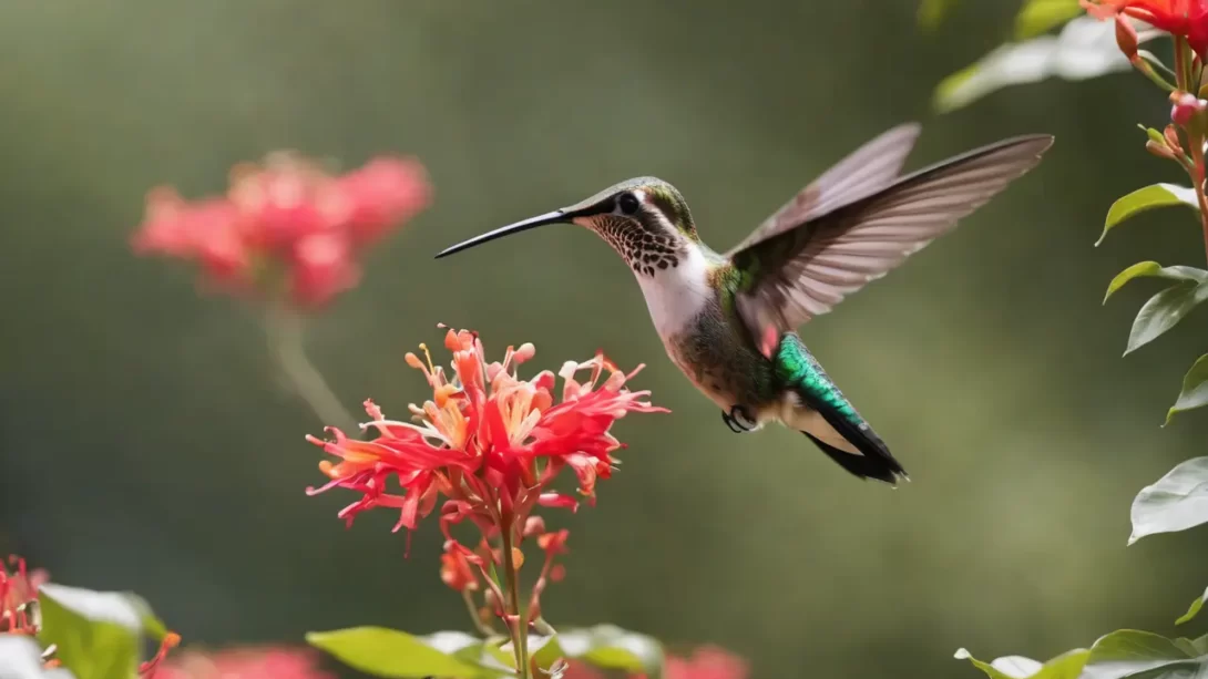 hummingbird and honeysuckle flowers