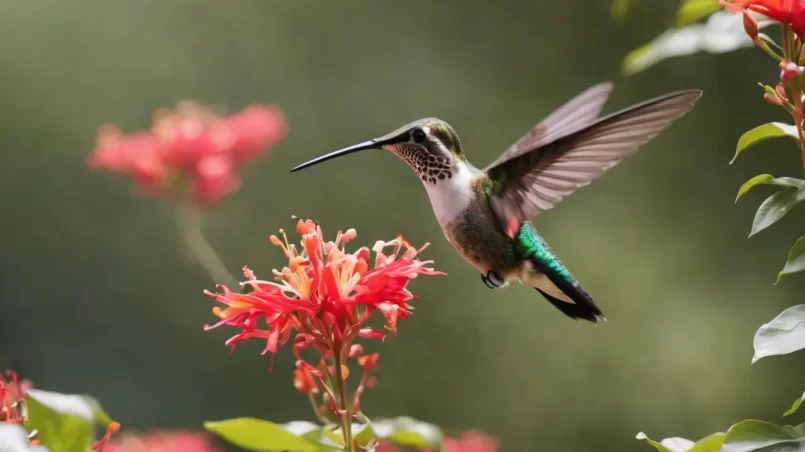 hummingbird and honeysuckle flowers