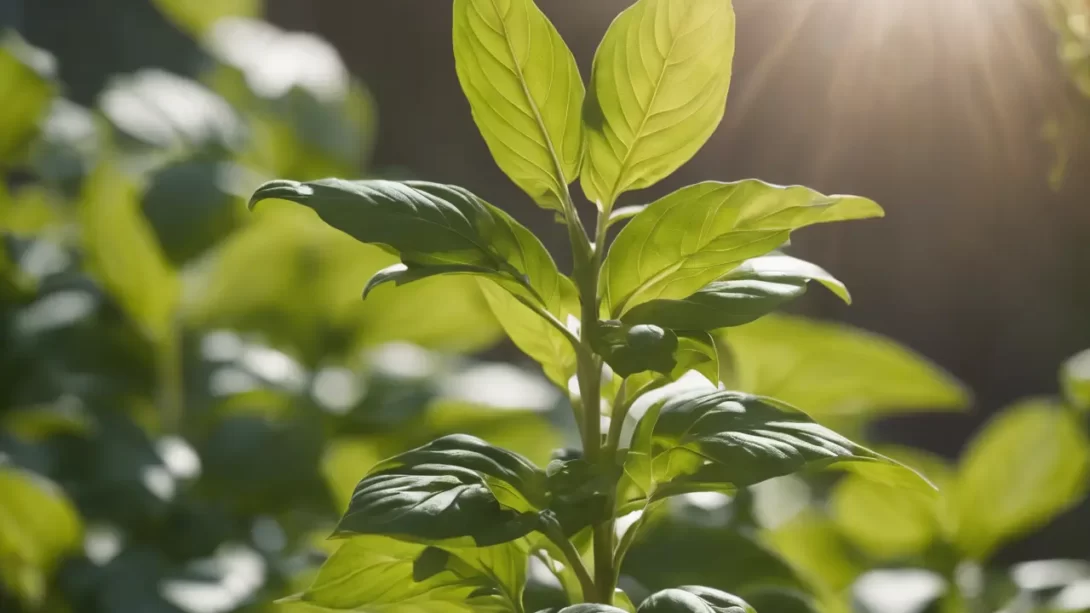 Basil plant in direct sunlight