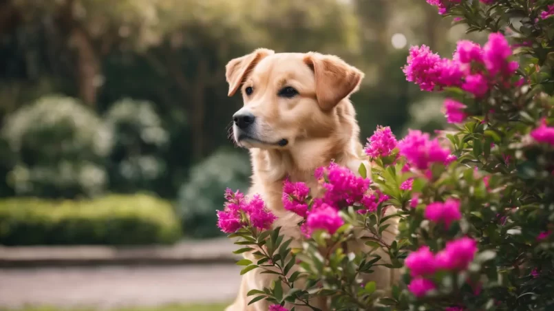 Crepe myrtle and dog