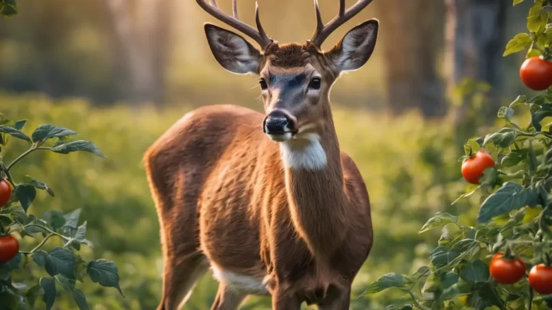 Deer near tomato plant