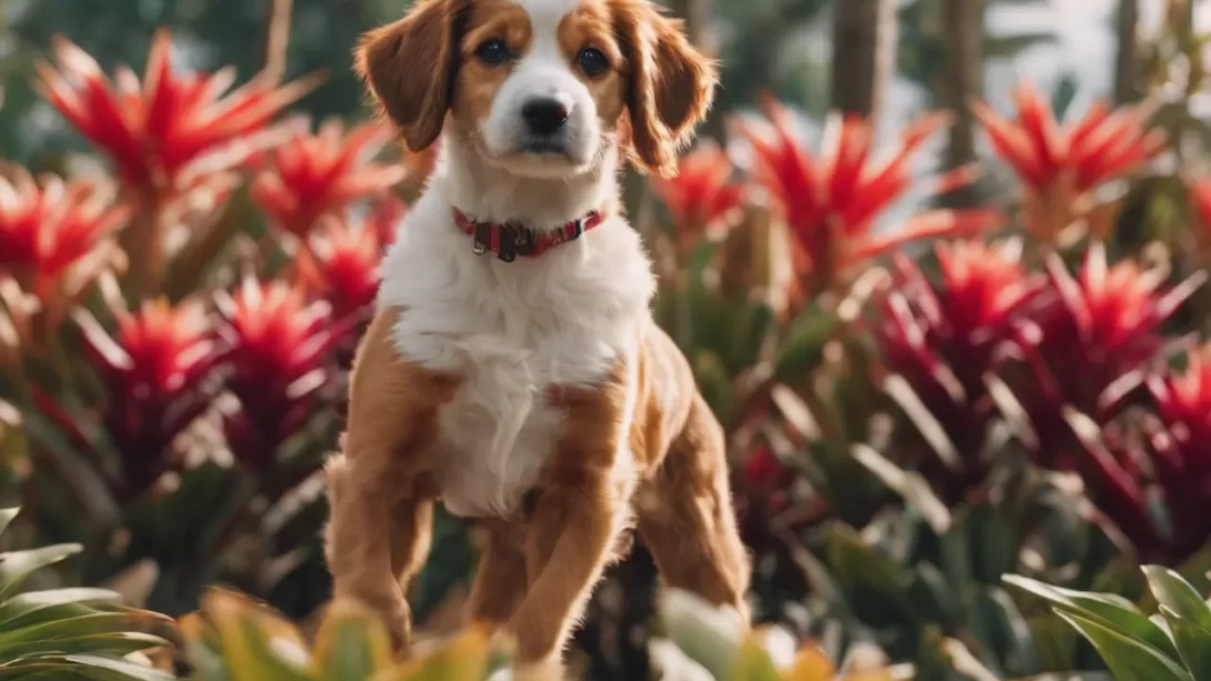 Dog near Bromeliads