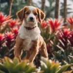 Dog near Bromeliads