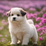 Dog near phlox flowers